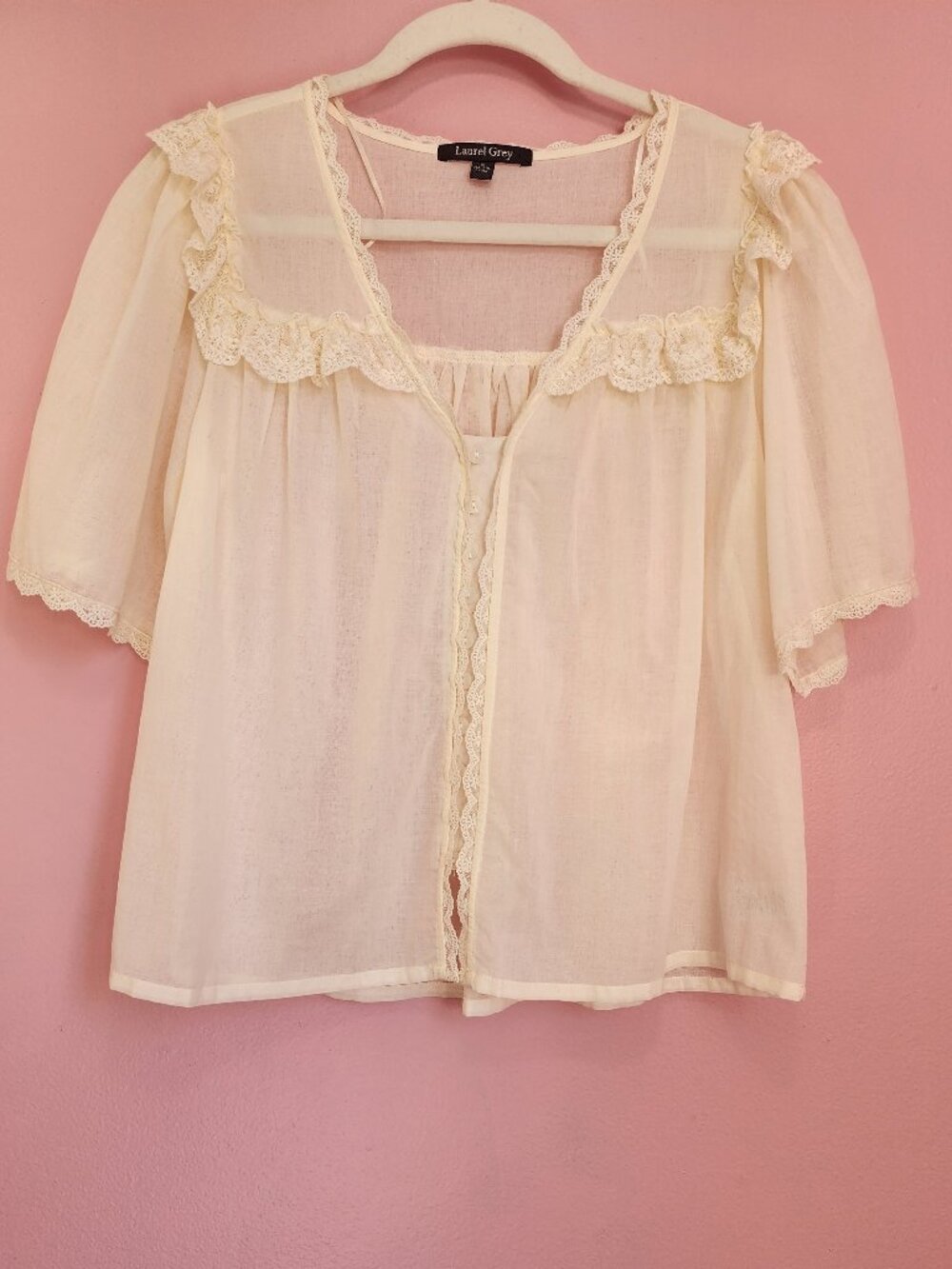 Cotton Cream Color Lace-Trim Peasant Blouse